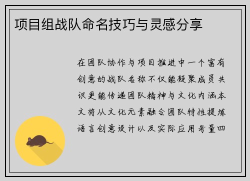 项目组战队命名技巧与灵感分享
