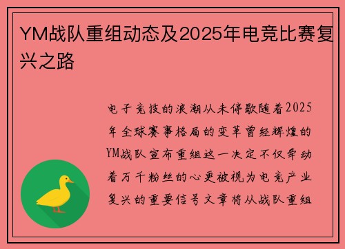 YM战队重组动态及2025年电竞比赛复兴之路